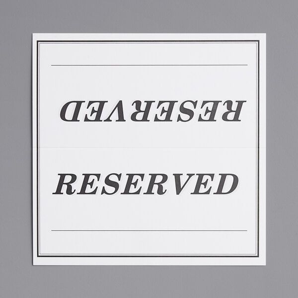 6" x 3" Double-Sided "Reserved" Table Tent Sign - 25/Pack