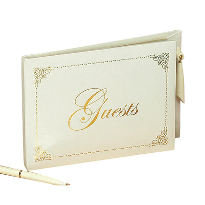 8" X 6" "GUESTS" BOOK W/PEN SET,