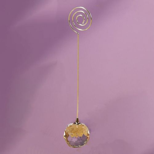 8.5"WIRE PLACE CARD HOLDER W/CRYSTAL BALL BASE