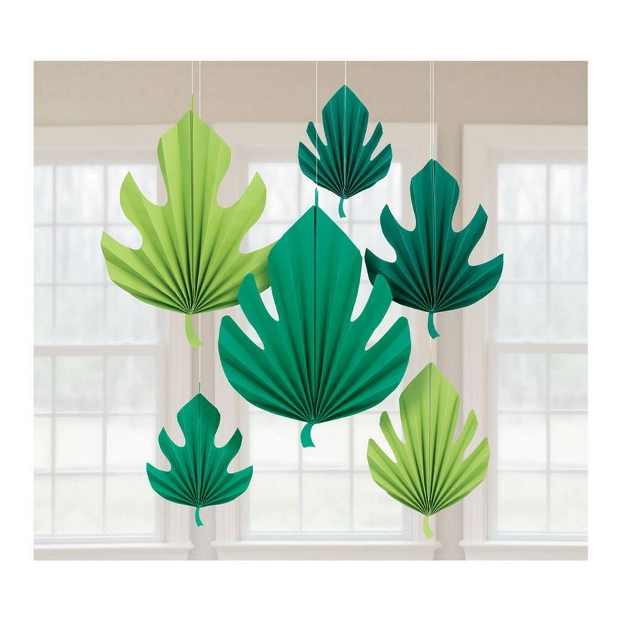 Palm Leaf Paper Fan Decorations – Aloha – 6 Count