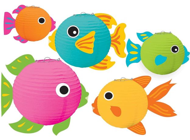 Multicolor Paper Fish Lanterns – 5 Count