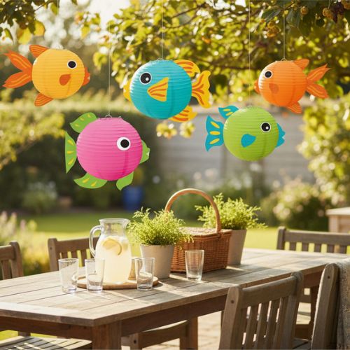 Multicolor Paper Fish Lanterns – 5 Count