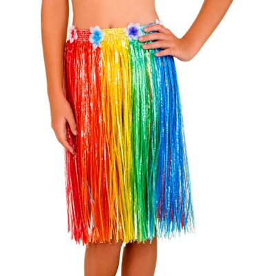 Child Rainbow Luau Hula Skirt with Elastic Waistband | Tropical Party Costume