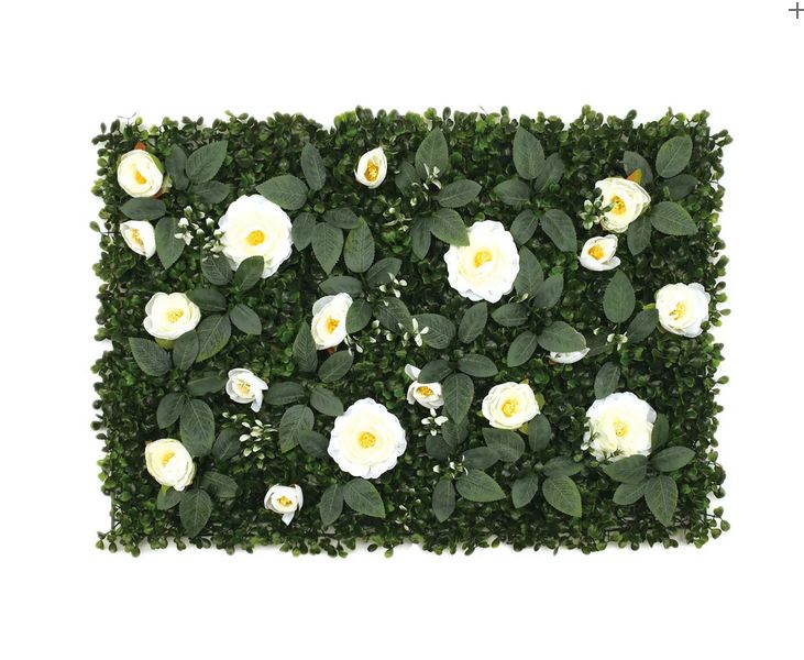 ARTIFICIAL GRASS BOXWOOD W FLOWERS 16" X 24", Color: WHITE