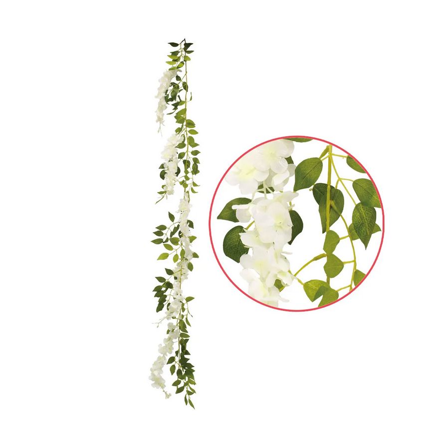 FLOWER VINE WHITE W LEAVES 7FT