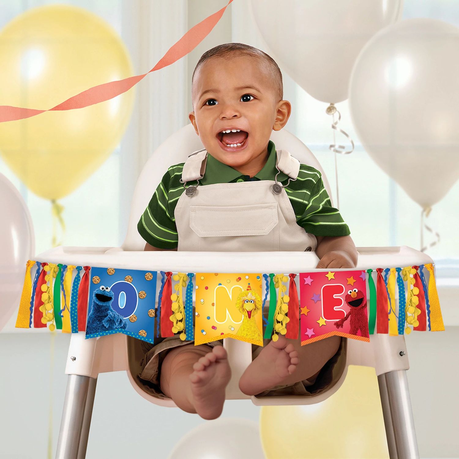 Everyday Sesame Street 1st Birthday Cardstock &amp; Fabric High Chair Decoration, 38in