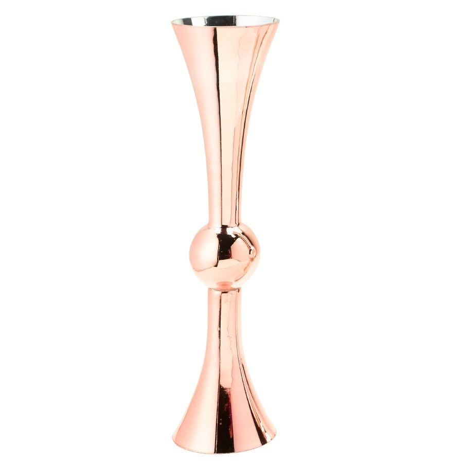 Double Sided Trumpet Glass Vase 24", Color: Rose Gold
