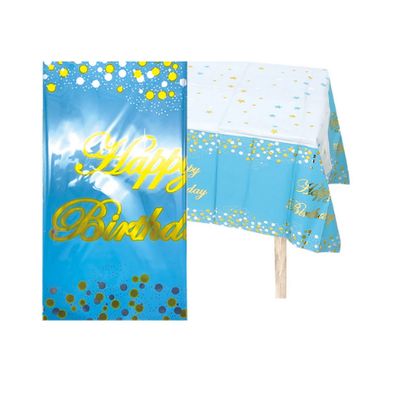 Birthday Metallic Table Cover, 54" x 108", Light Blue