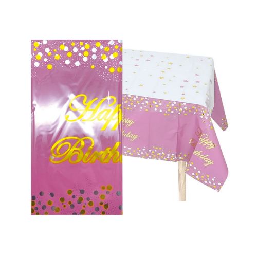 Birthday Metallic Table Cover, 54" x 108", Light Pink