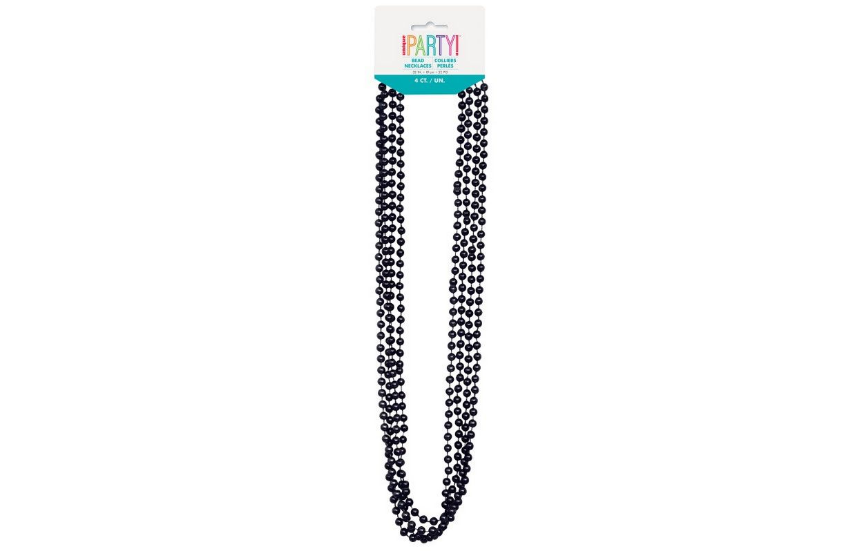Black Metallic Bead Necklaces 32" 4ct