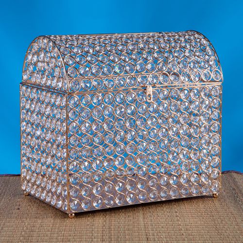 12"L x 8.5"W x 11.25"H CRYSTAL MONEY CHEST, 1 PC BOX, Color: GOLD