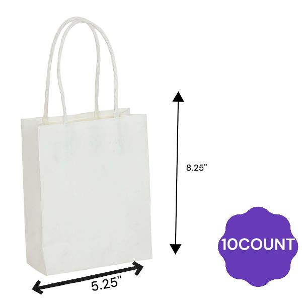 PAPER TOTE TREAT BAGS, 5.25"X8.25"X3.25", 10 PCS/PACK, Color: White