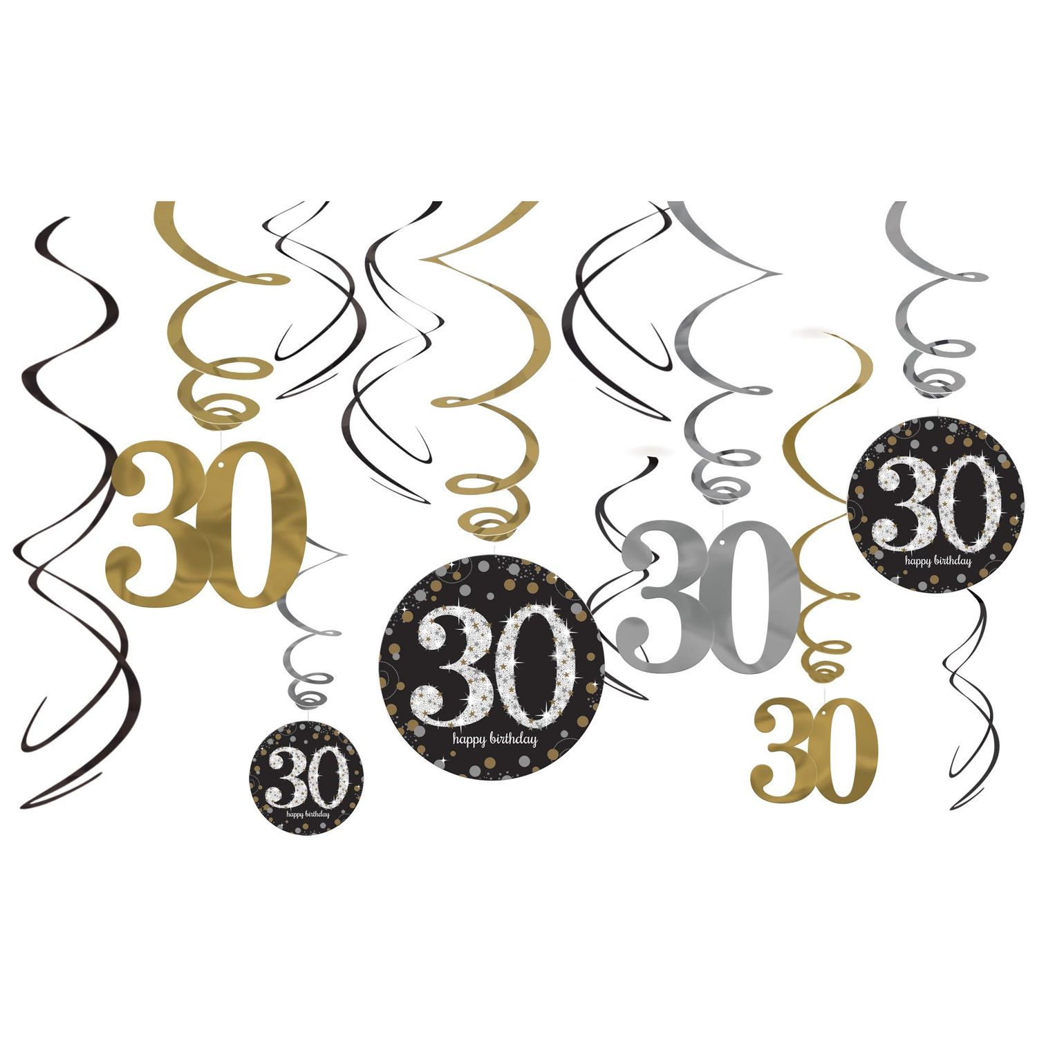 30th Birthday Swirl Decorations 12ct - Sparkling Celebration