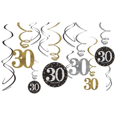30th Birthday Swirl Decorations 12ct - Sparkling Celebration