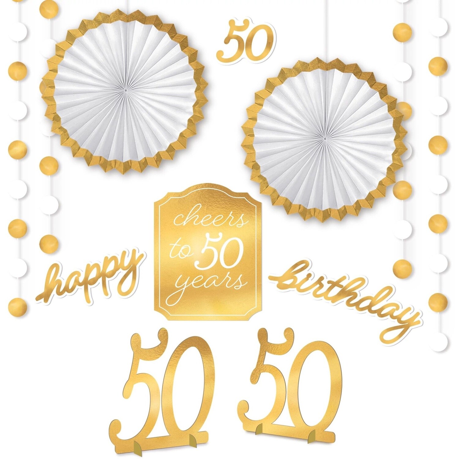 Metallic Golden Age 50th Birthday Room Decorating Kit, 12pc
