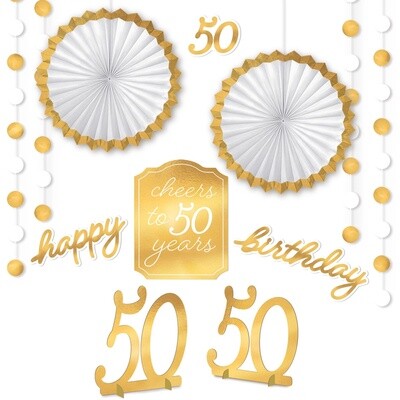 Metallic Golden Age 50th Birthday Room Decorating Kit, 12pc