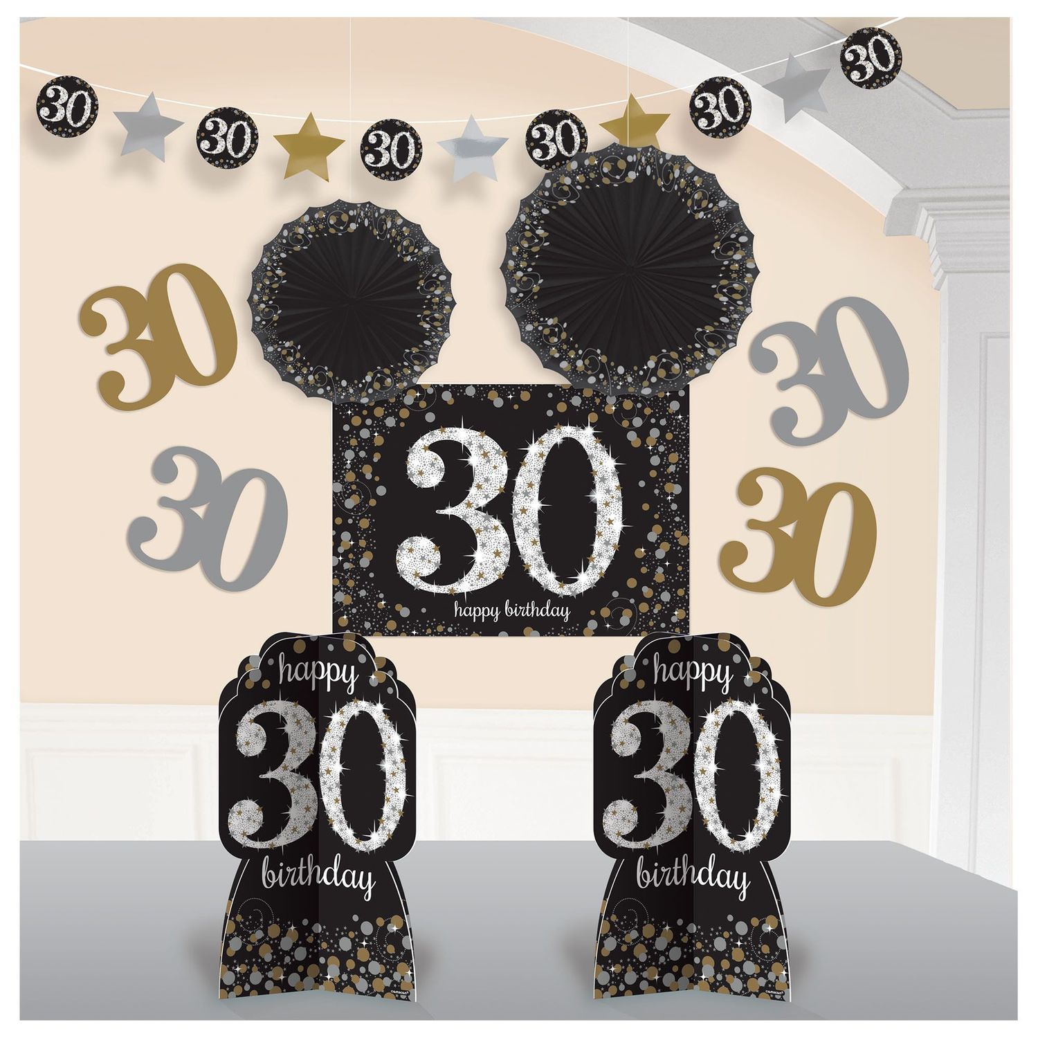 30th Birthday Room Decorating Kit 10pc - Sparkling Celebration