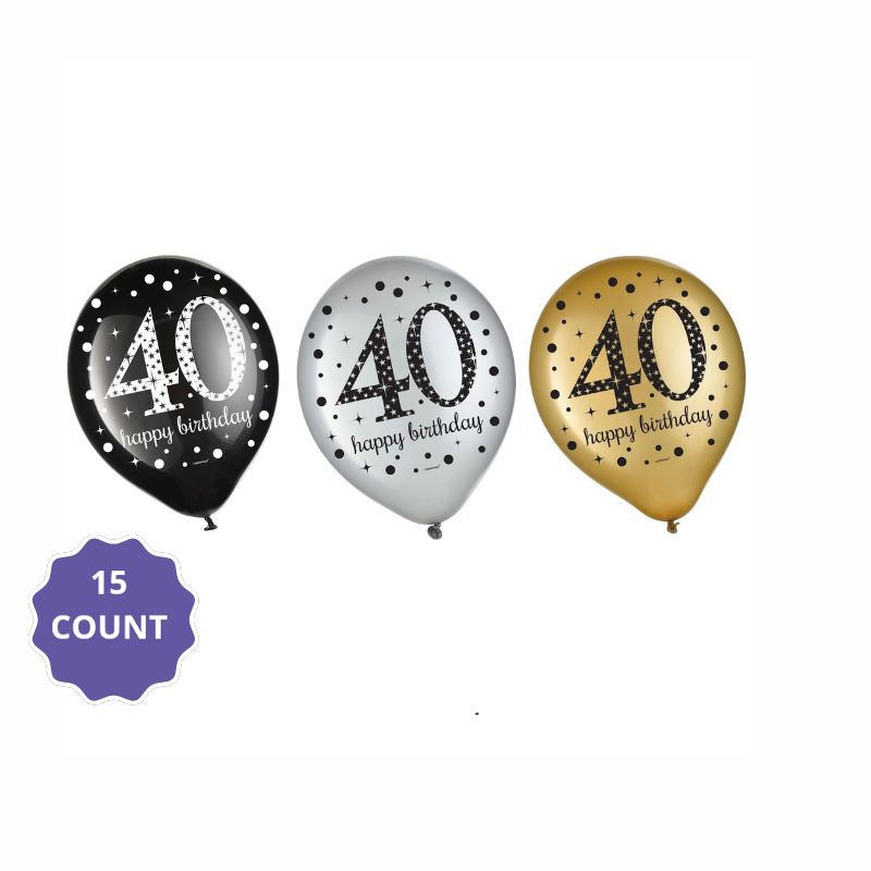 Sparkling Celebration 40TH Birthday Latex Balloons 12" 15CT