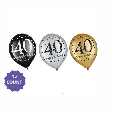 Sparkling Celebration 40TH Birthday Latex Balloons 12" 15CT