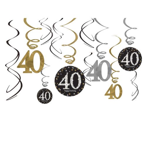 40th Birthday Swirl Decorations 12ct - Sparkling Celebration