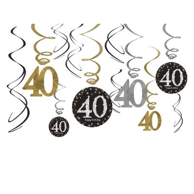 40th Birthday Swirl Decorations 12ct - Sparkling Celebration