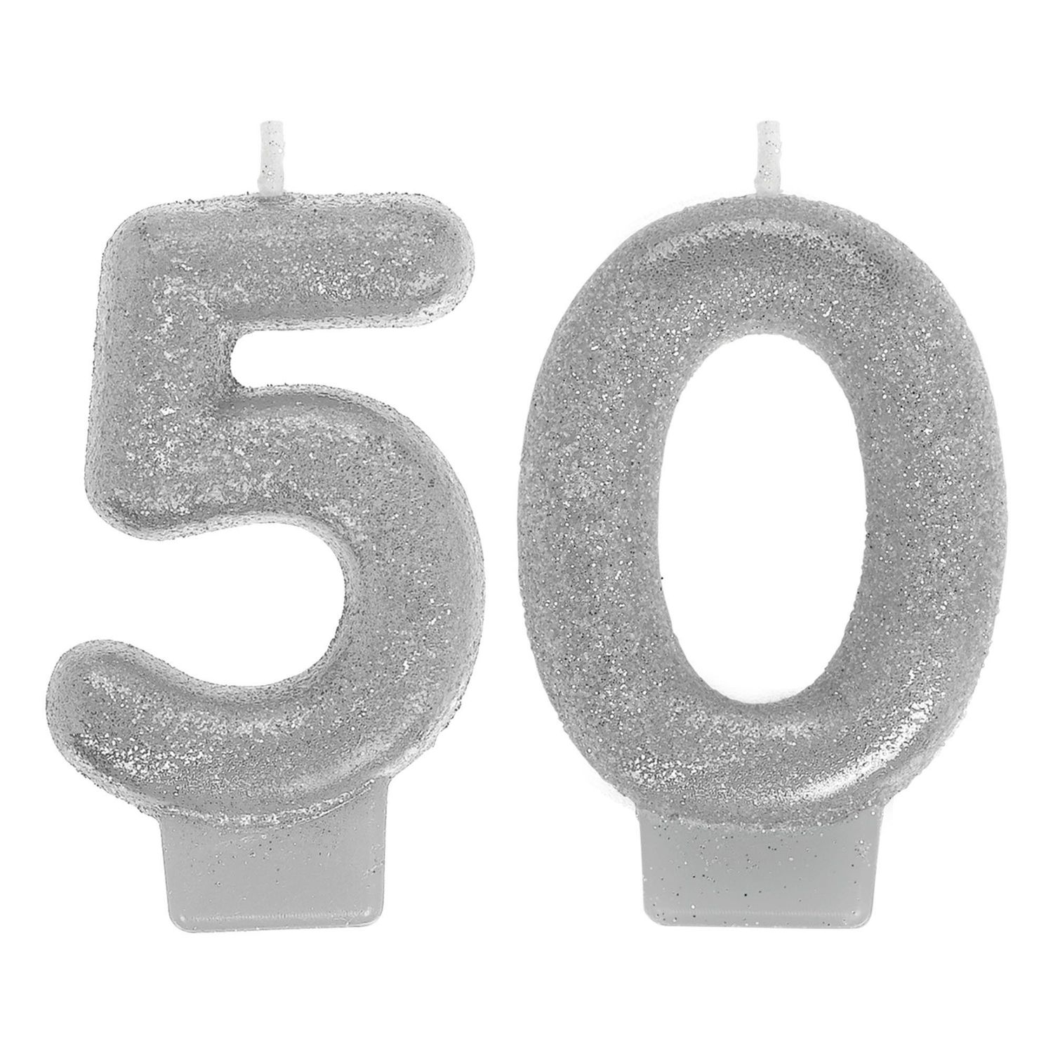 Glitter Silver Number 50 Birthday Candles 2ct