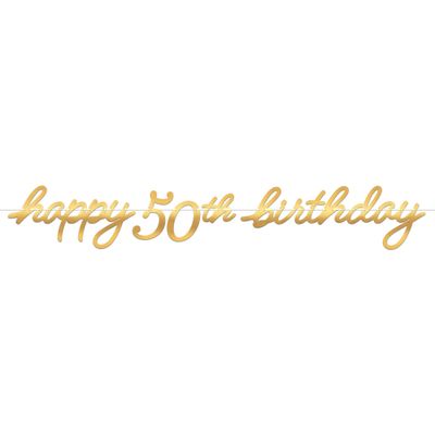 Metallic Golden Age Happy 50th Birthday Cardstock Letter Banner, 12ft