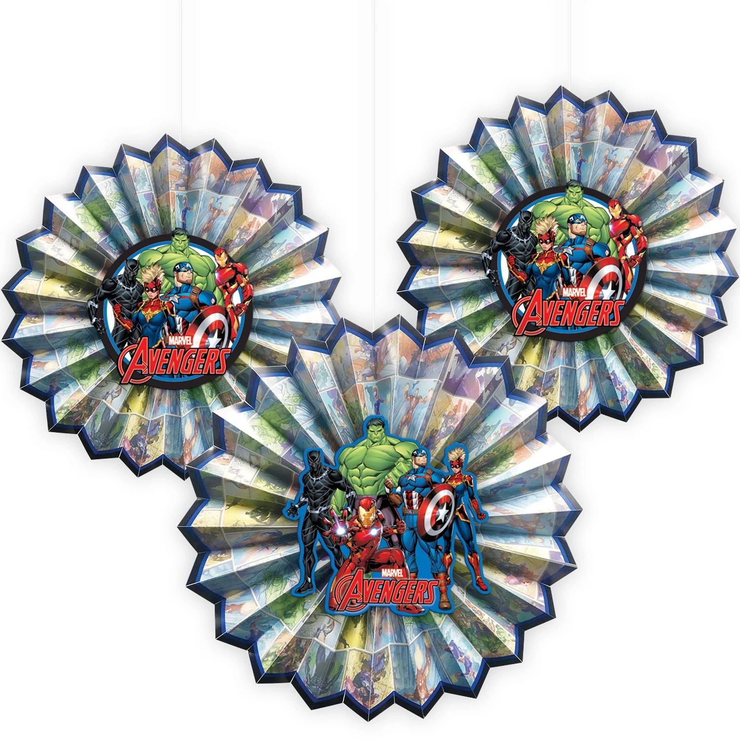 Marvel Powers Unite Paper Fan Decorations 3ct