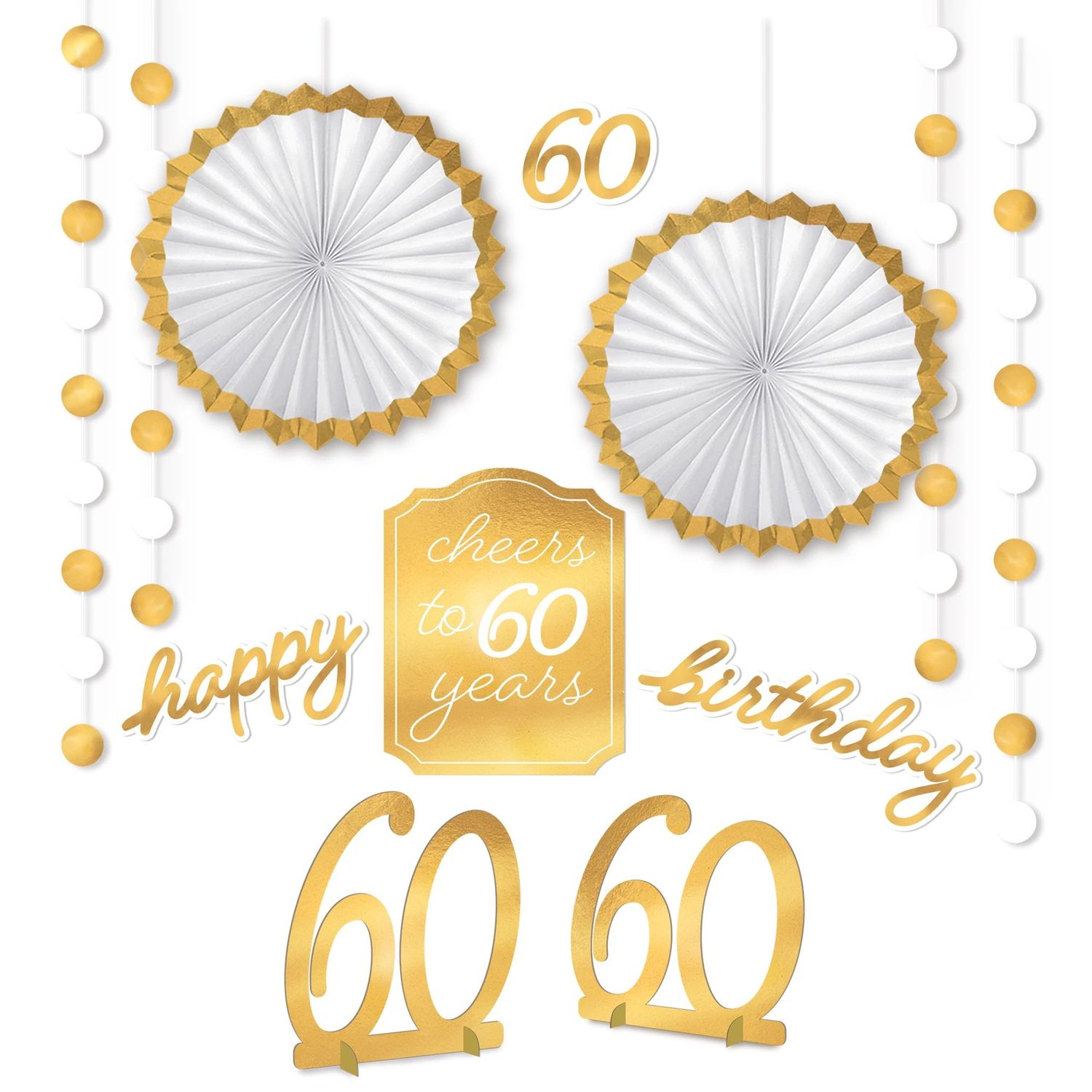 Metallic Golden Age 60th Birthday Room Decorating Kit, 12pc
