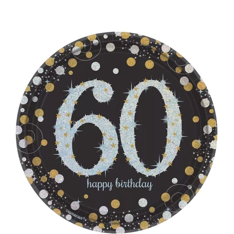 Prismatic 60th Birthday Dessert Plates 8ct - Sparkling Celebration