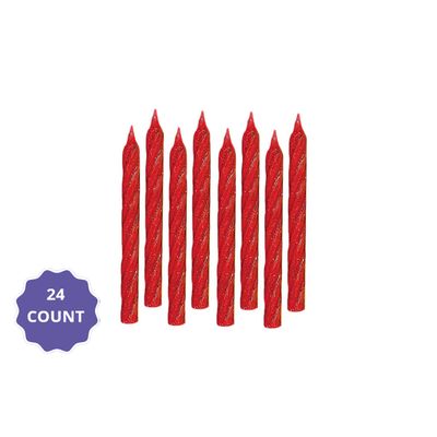 Large Glitter Spiral Candles - Red 24CT