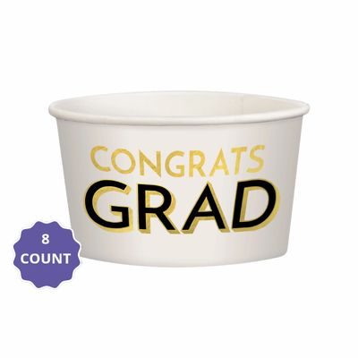 Black &amp; Gold Congrats Grad Paper Treat Cups, 9.5oz, 8ct