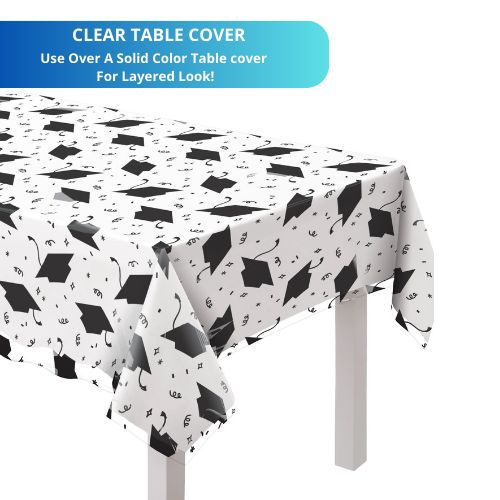 Clear Grad Cap Plastic Table Cover, 54in x 108in