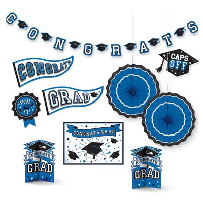 Blue Congrats Grad Room Decorating Kit, 10pc