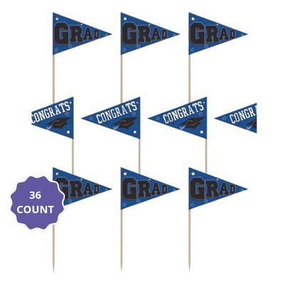 Blue Congrats Grad Party Picks, 3in, 36ct