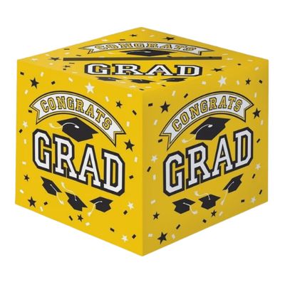 Yellow Congrats Grad Cardstock Card Holder Box, 12in