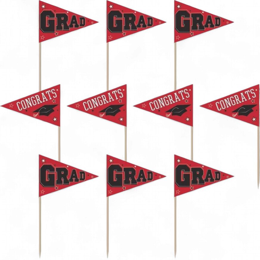 Red Congrats Grad Party Picks, 3in, 36ct