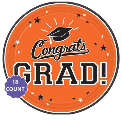 Congrats Grad Dinner Paper Plates – 9", 18ct, Orange