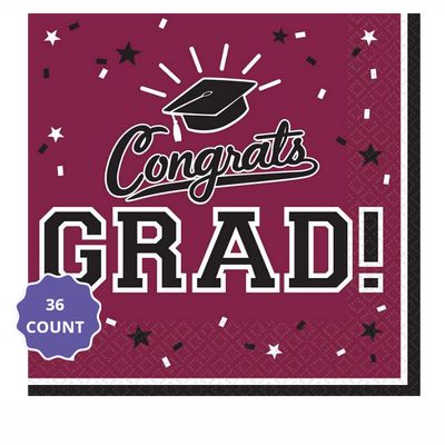 Congrats Grad Lunch Napkins – 36ct, Maroon