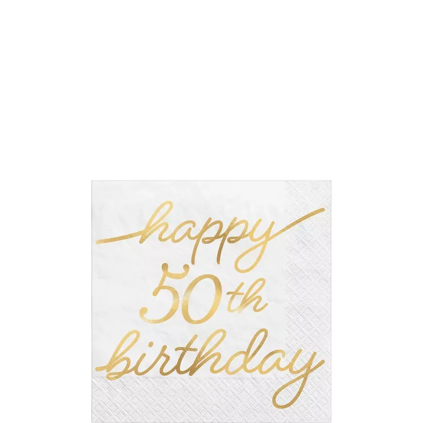 Metallic Golden Age Happy 50th Birthday Paper Beverage Napkin, 5in, 16ct