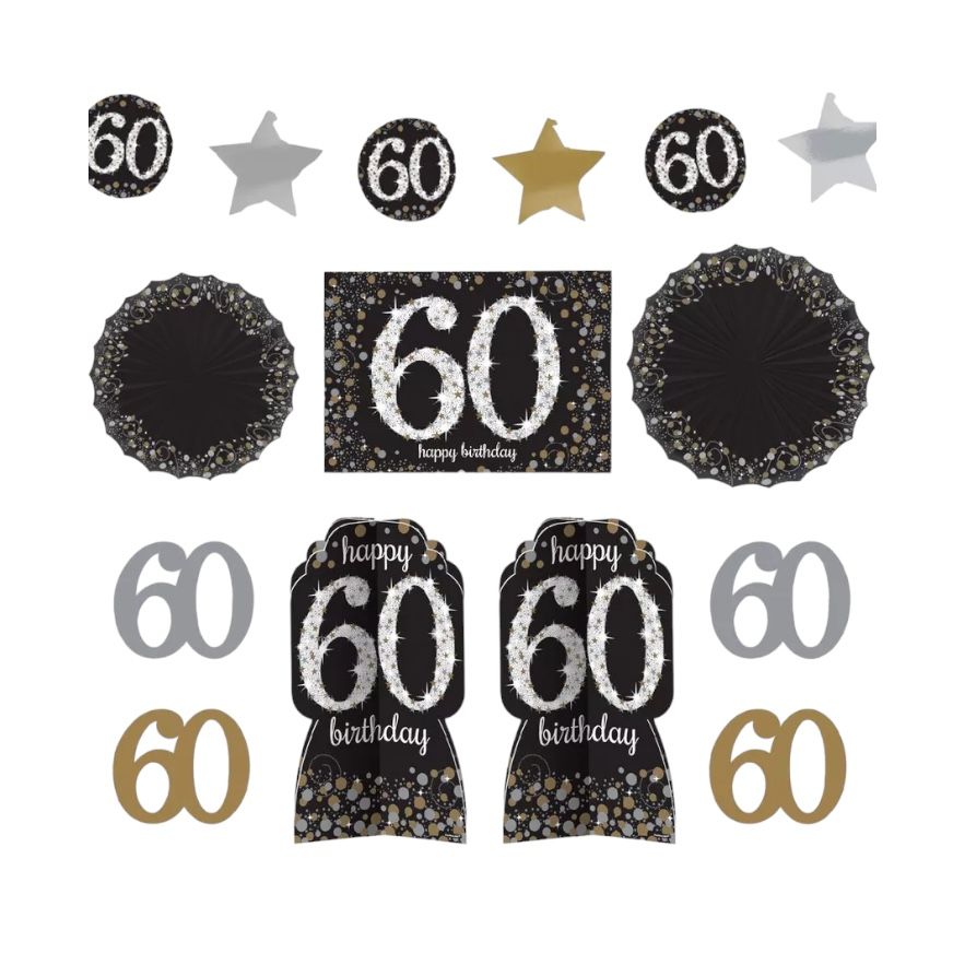 60th Birthday Room Decorating Kit 10pc - Sparkling Celebration
