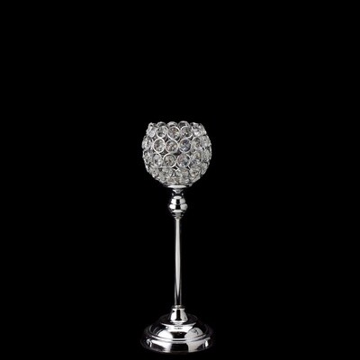 Crystal Ball Candle Holder Stand Silver 4" wide