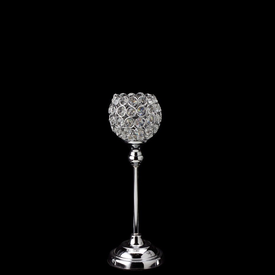 Crystal Ball Candle Holder Stand Silver 4" wide, Size: 13"