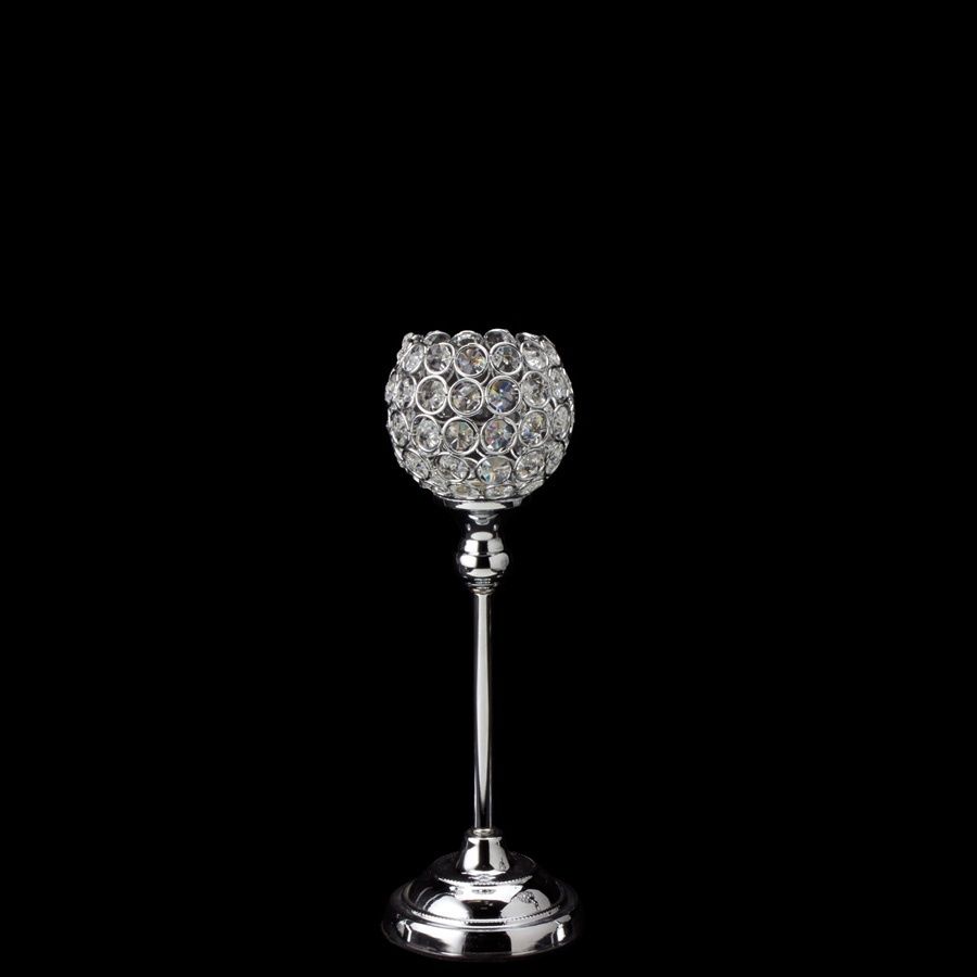 Crystal Ball Candle Holder Stand Silver 4" wide, Size: 13"
