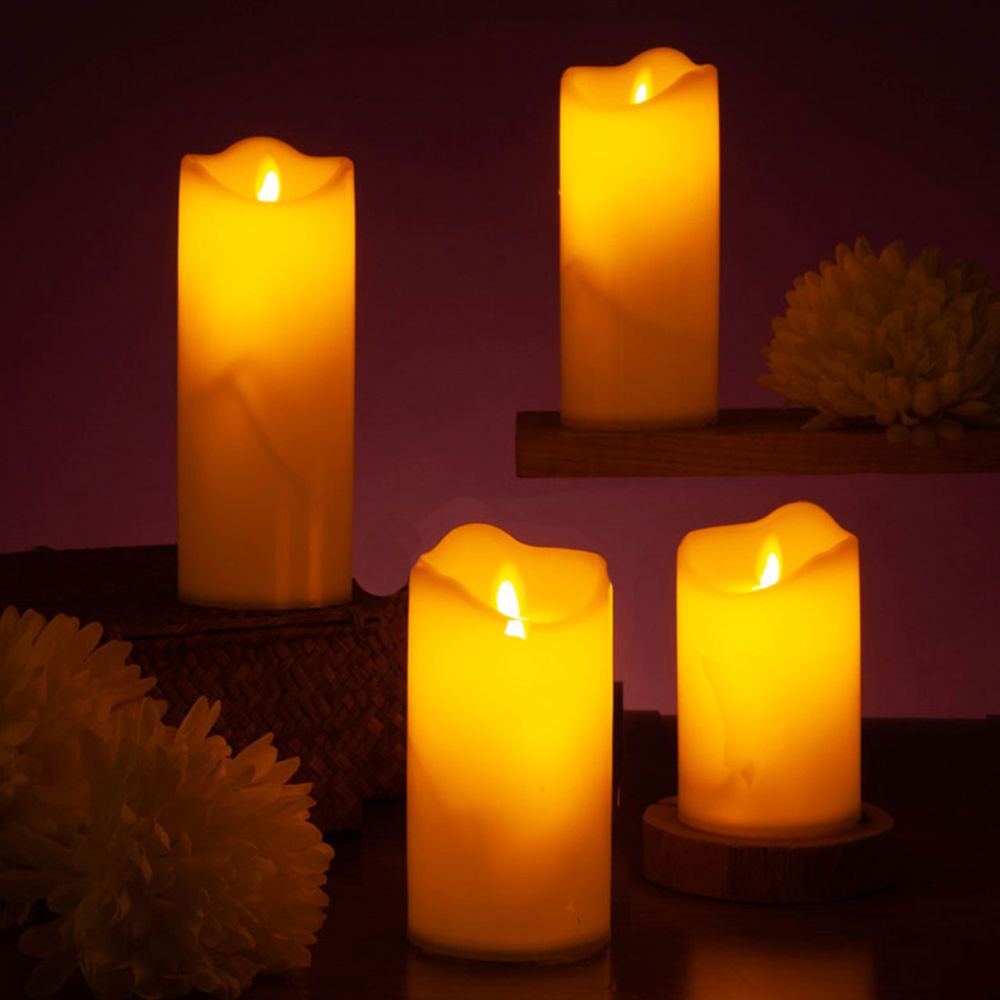 3"D LED SWINGING CANDLE S/4,H5",6",7",7.75" /PACK   -  IVORY