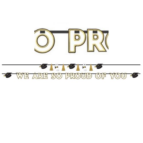 Black, White, &amp; Gold Proud of You Graduation Banner Set, 12ft, 2pc