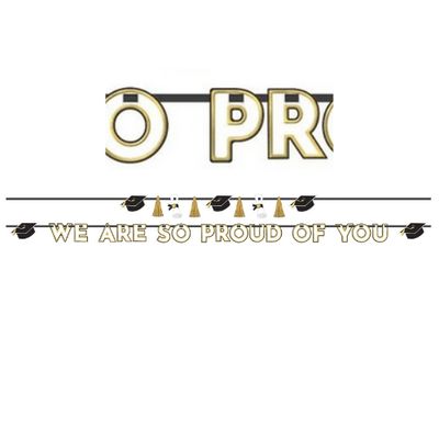 Black, White, &amp; Gold Proud of You Graduation Banner Set, 12ft, 2pc