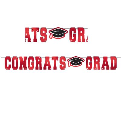 Red Congrats Grad Letter Banner, 12ft