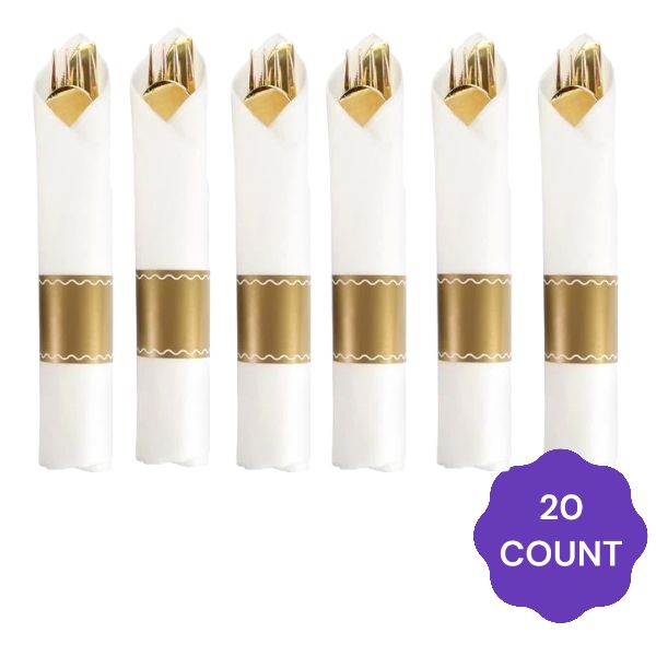 Pre-Rolled Cutlery &amp; Napkin Sets 20ct, Color: Gold