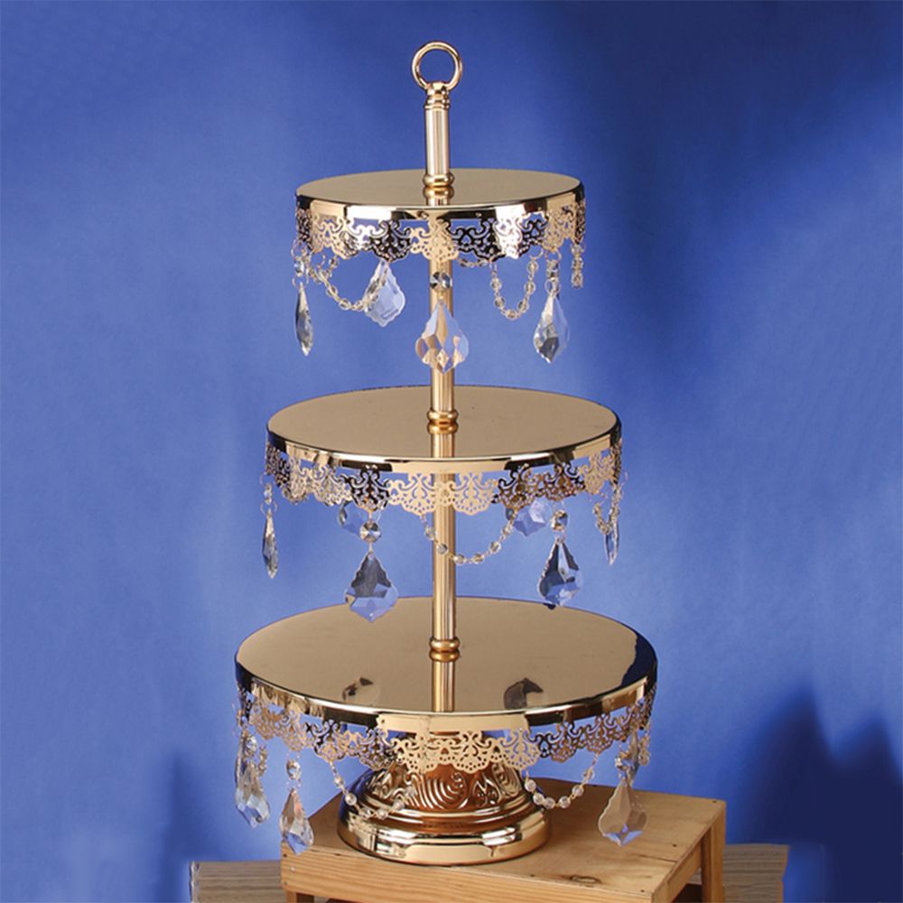 3 TIER ROUND METAL DESSERT STAND, 7.75"D,10"D,11.75"D, 1SET, Color: GOLD